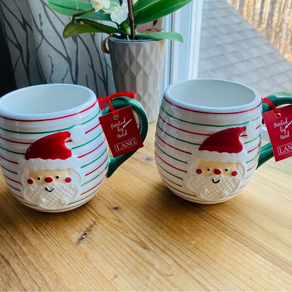 NWT 2pc Christmas Mugs Santa Mug Set Hand Painted Hot Cocoa Christmas Gift Idea - Picture 6 of 8